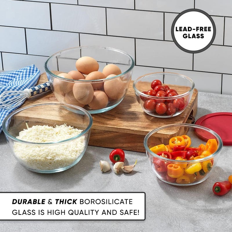 JoyJolt Kitchen Mixing Bowls - 8pc Glass with Lids Set – Neat Nesting Large Bowl Batter Cooking Storage and Big Salad BPA-Free Red - Image 5
